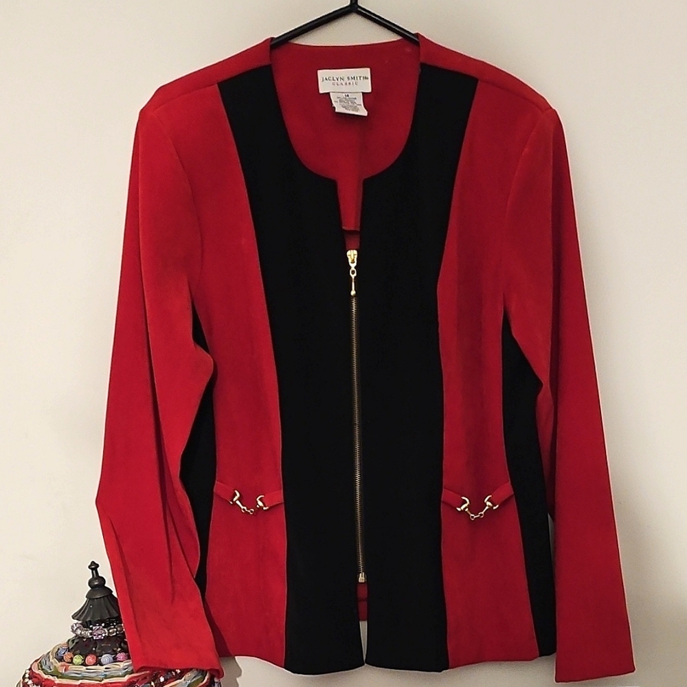 Jaclyn Smith Colorblock Mobwife Jacket Red And Black